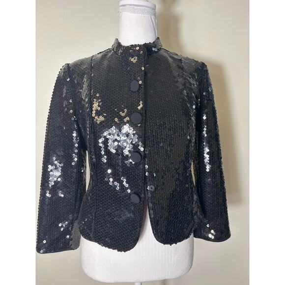 Georgio Armani Black Sequince Long Sleeve Special Occasion Short Jacket Sz 8 - Picture 1 of 4